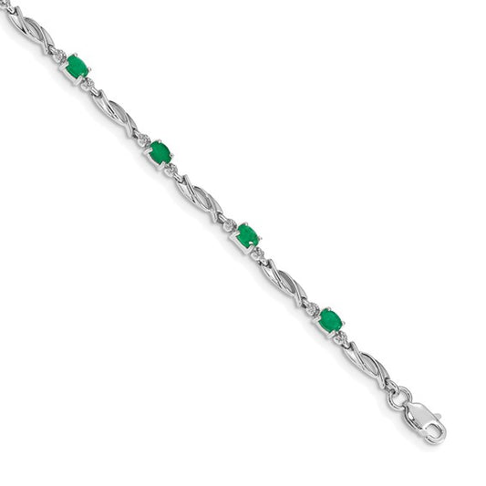 14k White Gold Diamond and Emerald Bracelet