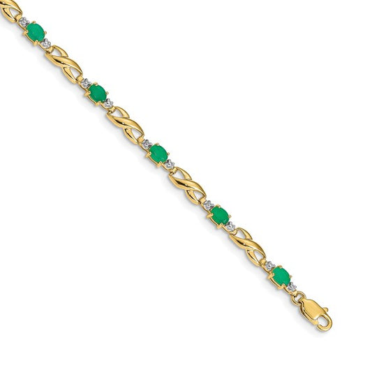 14k Diamond and Oval Emerald Bracelet