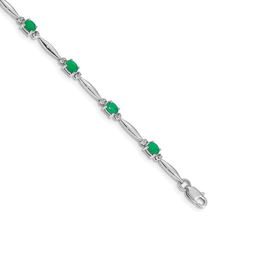 14k White Gold Diamond and Emerald Bracelet