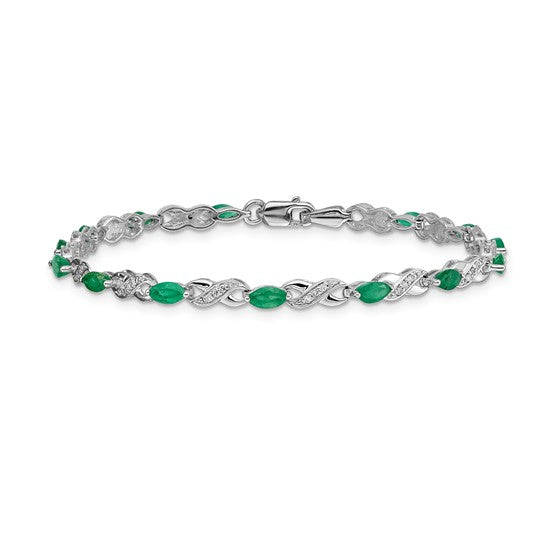 14k White Gold Diamond and Emerald Infinity Bracelet