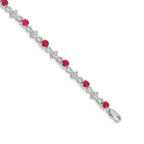 14k White Gold Diamond and Ruby Bracelet