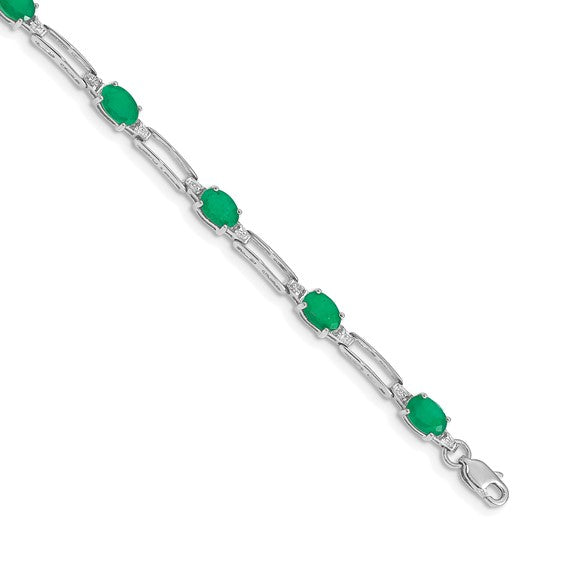 14k White Gold Diamond and Emerald Bracelet