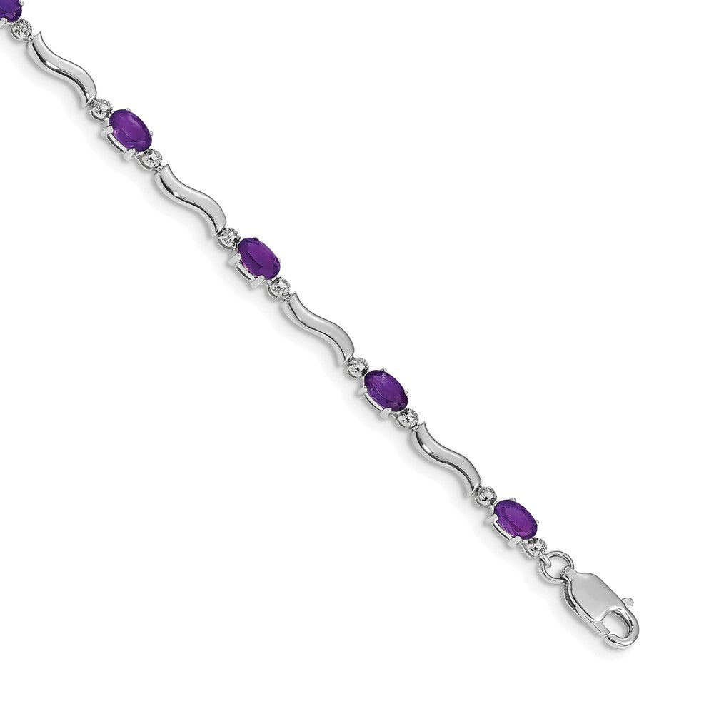 14k White Gold Diamond and Amethyst Bracelet