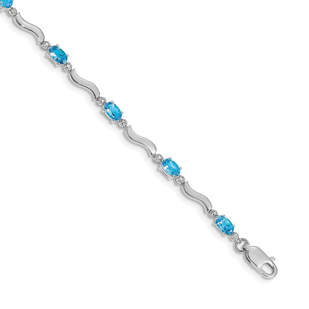 14k White Gold Fancy Diamond and Blue Topaz Bracelet