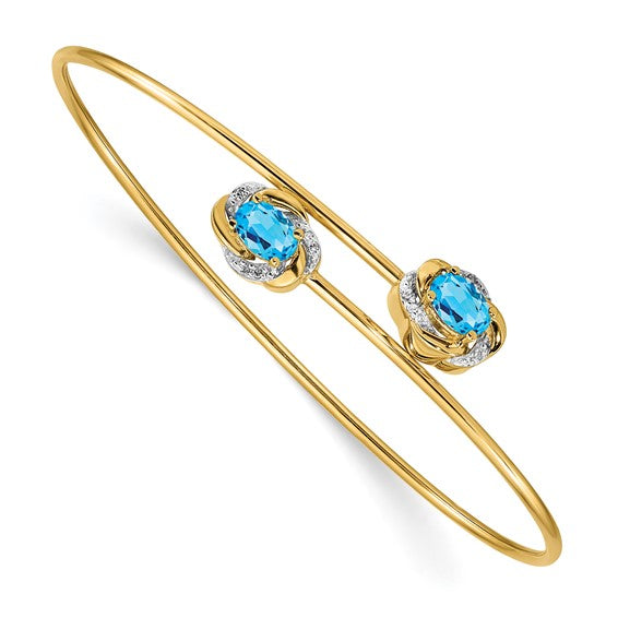 14k Polished .03ct Diamond and Blue Topaz Flexible Bangle