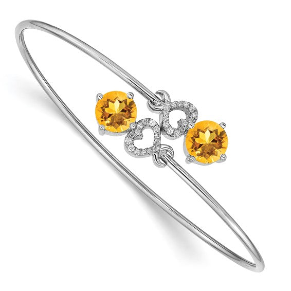 14k White Gold Citrine and Diamond Flexible Bangle