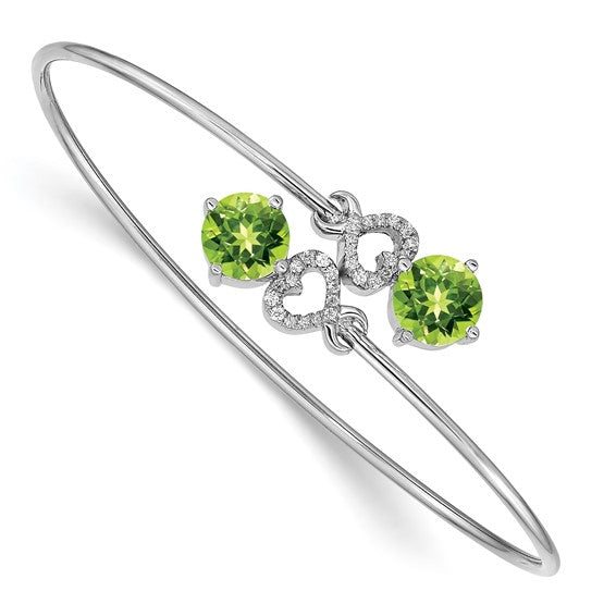 14k White Gold Peridot and Diamond Flexible Bangle