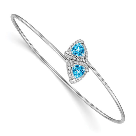 14k White Gold Blue Topaz and Diamond Flexible Bangle