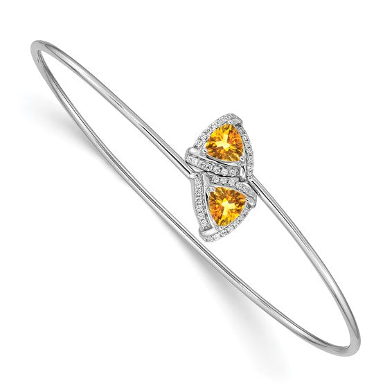 14k White Gold Citrine and Diamond Flexible Bangle