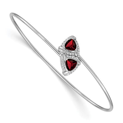 14k White Gold Garnet and Diamond Flexible Bangle