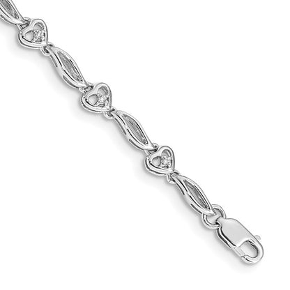 14k White Gold Polished Diamond Heart Bracelet