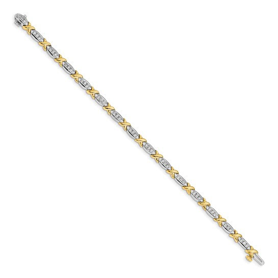 14k Two-tone Polished Fancy Diamond 6.5in Bracelet