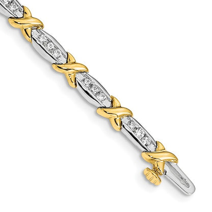 14k Two-tone Polished Fancy Diamond 6.5in Bracelet