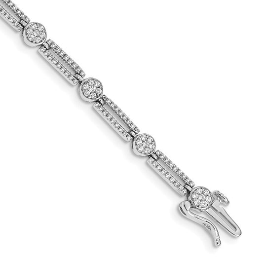 14k White Gold Diamond Circle and Rectangle Link Bracelet