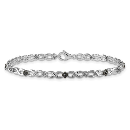 14k White Gold White and Black Diamond Flower Infinity Bracelet