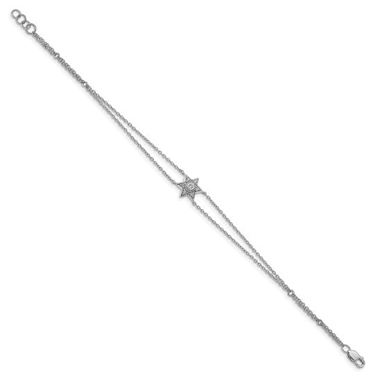 14k White Gold Diamond Six Point Star 7.5 inch with .5in ext Bracelet