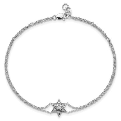 14k White Gold Diamond Six Point Star 7.5 inch with .5in ext Bracelet