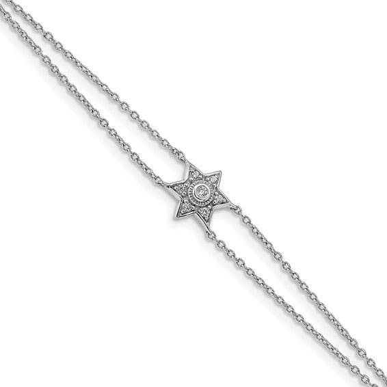 14k White Gold Diamond Six Point Star 7.5 inch with .5in ext Bracelet