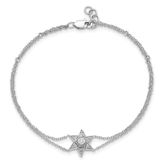 14k White Gold Diamond Six Point Star with .5in ext Bracelet