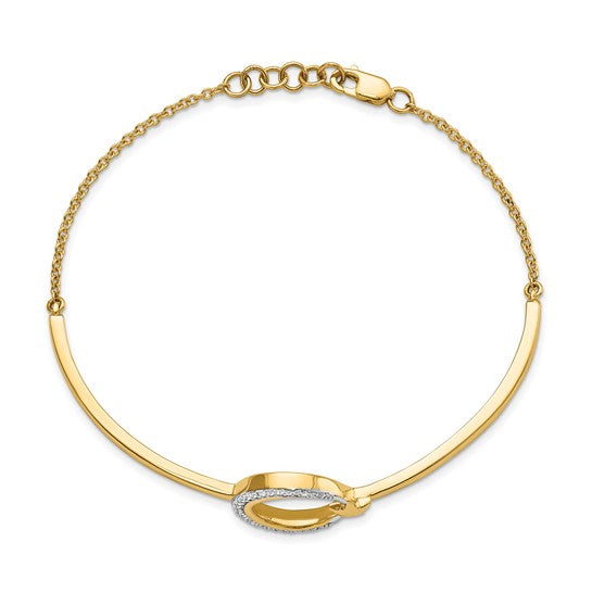 14k Polished Moon and Star Diamond 7in with .5in ext Bracelet