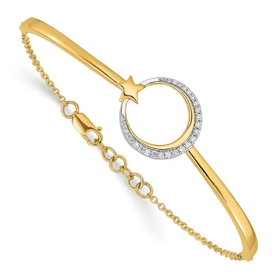 14k Polished Moon and Star Diamond 7in with .5in ext Bracelet
