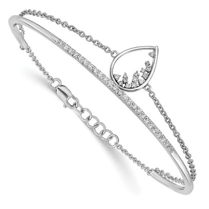 14k White Gold Polished Teardrop Bar Diamond 7in Bracelet