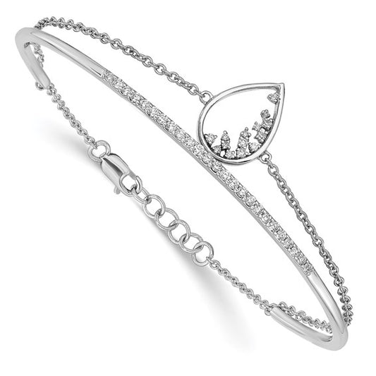 14k White Gold Polished Teardrop Bar Diamond 7in Bracelet