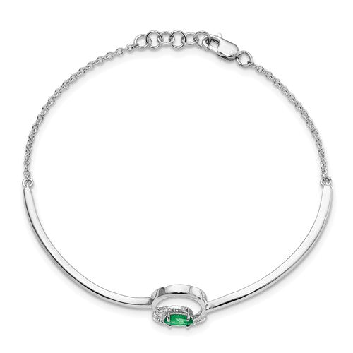 14k White Gold Emerald/Diamond Circles 7in with .5in ext Bracelet