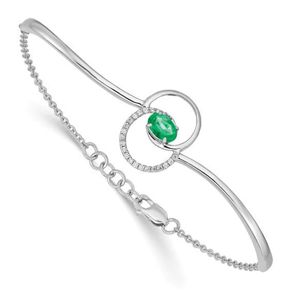 14k White Gold Emerald/Diamond Circles 7in with .5in ext Bracelet