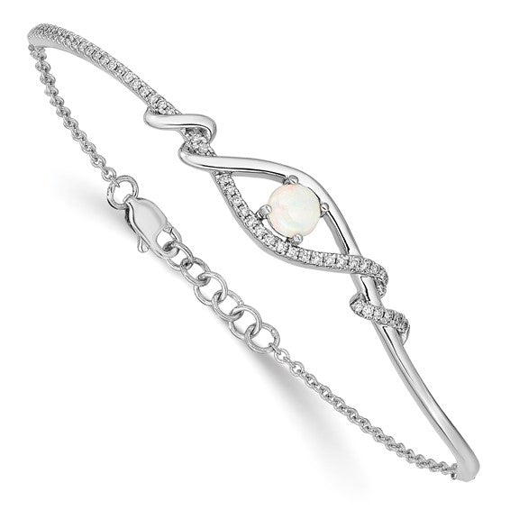 14k White Gold Opal ByPass 7in with .5in ext Bar Bracelet