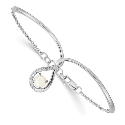 14k White Gold Fancy Opal Drop 7in with .5in ext Bar Bracelet