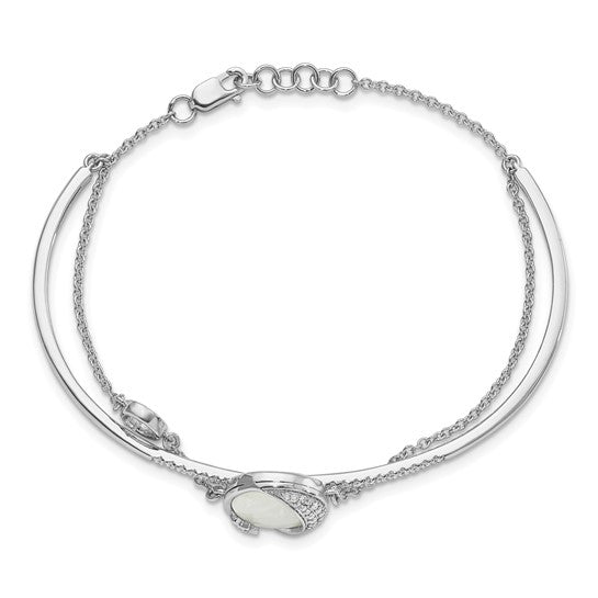 14k White Gold Dia. and Moonstone Moon and Star 7in with .5in ext Bracelet