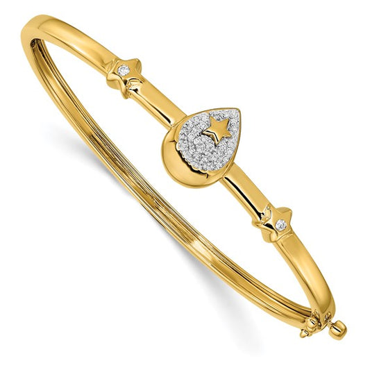 14k Polished Teardrop with Star Diamond 7in Hinged Bangle