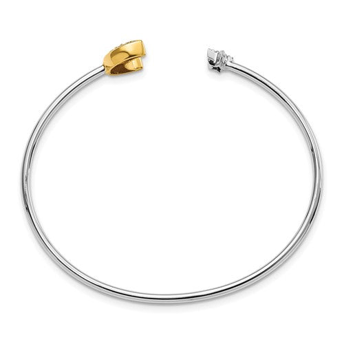 14k Two-tone Moon with Star Diamond Cuff Bangle