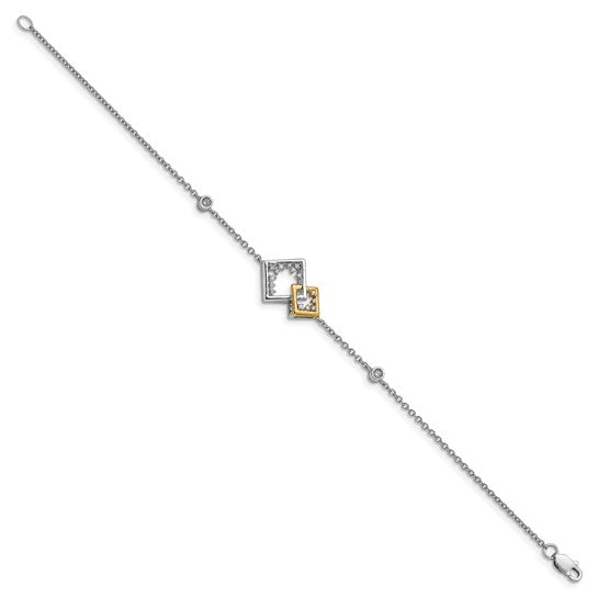 14k Two-tone Polished Double Square Diamond 7in Bracelet