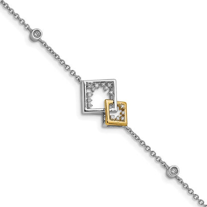 14k Two-tone Polished Double Square Diamond 7in Bracelet