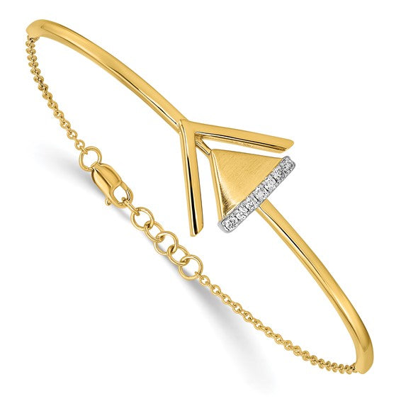 14k Satin/Polish Diamond Double Triangle Bar 7in with .5in ext Bracelet