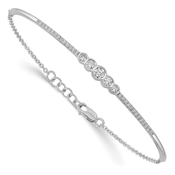 14k White Gold Polished Diamond Bezel Set Bar 7in with .5 ext Bracelet