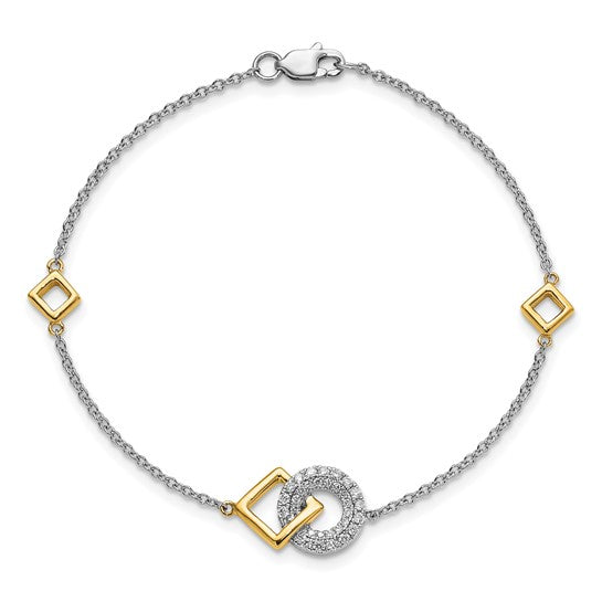 14k Two-tone Polished Diamond Circle and Square 7in Bracelet