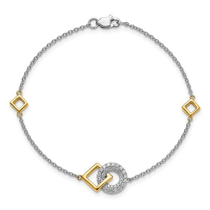 14k Two-tone Polished Diamond Circle and Square 7in Bracelet