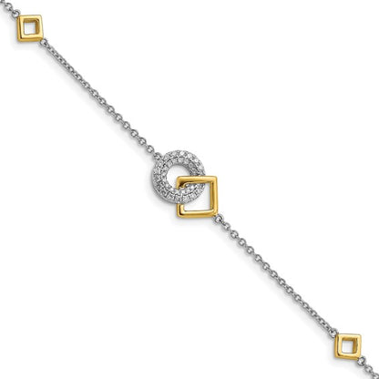 14k Two-tone Polished Diamond Circle and Square 7in Bracelet