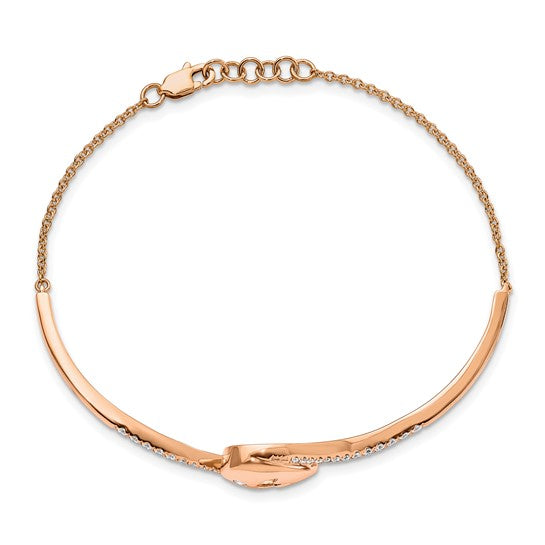 14k Rose Gold PDiamond Teardrop Flower Bar 7in with .5 ext Bracelet