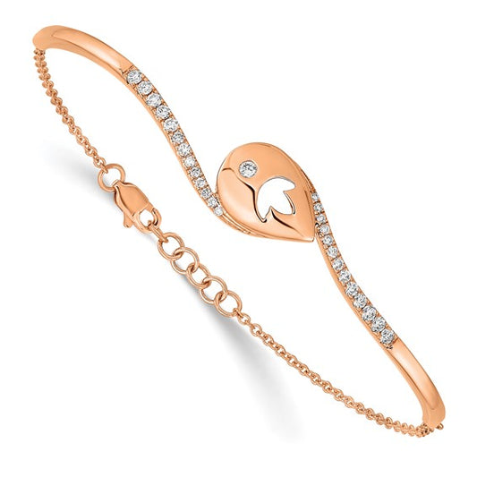 14k Rose Gold PDiamond Teardrop Flower Bar 7in with .5 ext Bracelet