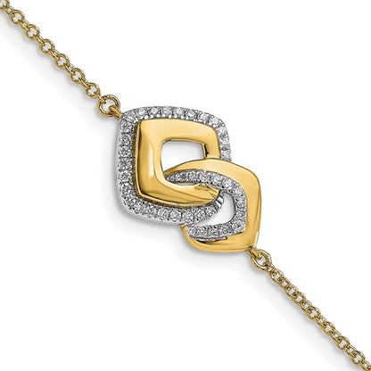 14k Polished Diamond Fancy Shaped 7in with .5in ext Bracelet