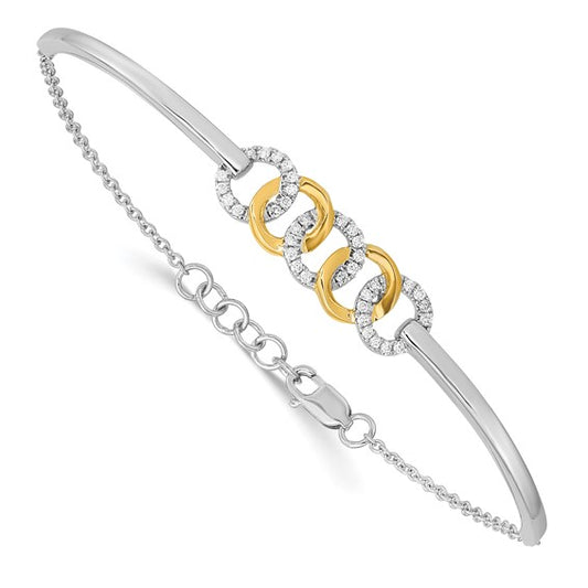 14k Two-tone Polished Diamond Circles Bar 7in with .5in ext Bracelet