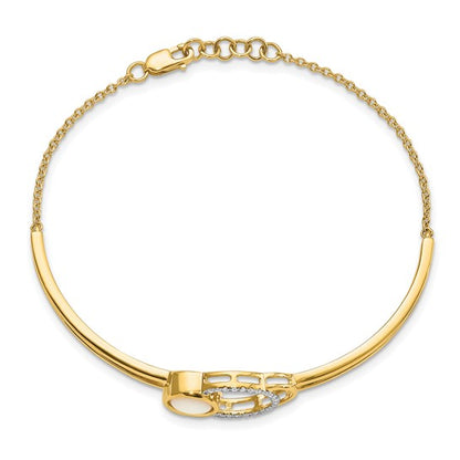 14k Polished Diamond and Opal Circle Bar 7in with .5in ext Bracelet