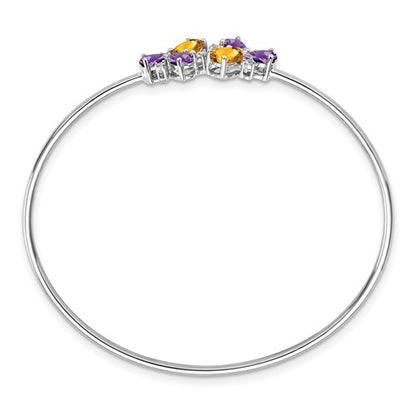 14k White Gold Amethyst/Citrine/Diamond Bangle