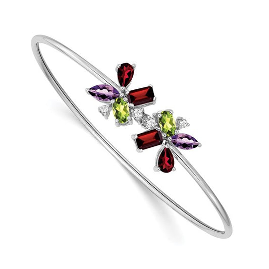 14k White Gold Amethyst/Peridot/Garnet/Diamond Bangle