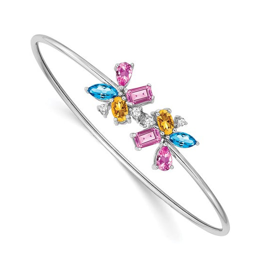 14k White Gold Blue Topaz/Citrine/Cr.Pk. Sapphire/Diamond Bangle