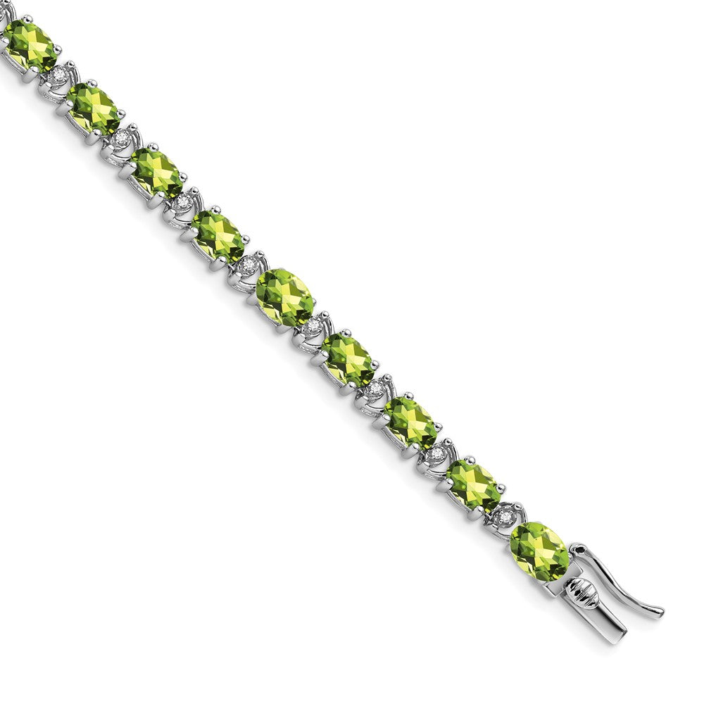 14k White Gold Oval Peridot and Diamond Bracelet